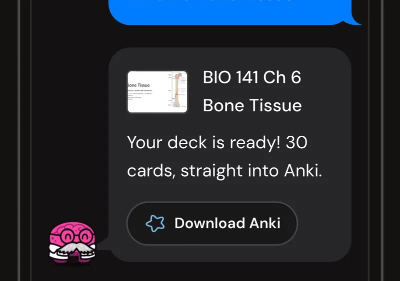 Dr. Synapse reporting a 30-card deck ready from one lecture, with a Download Anki button