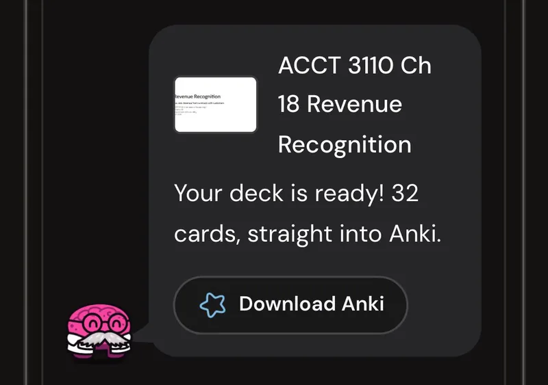 Dr. Synapse reporting a 32-card deck ready from one lecture, with a Download Anki button