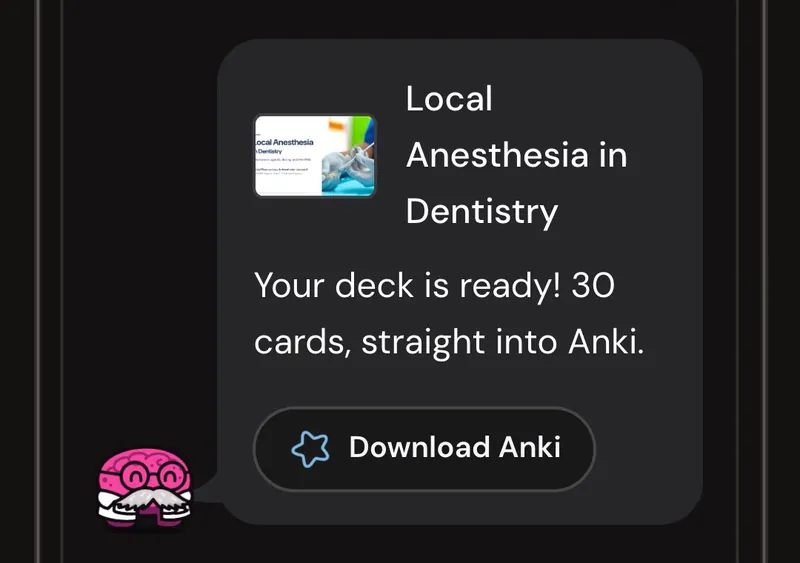 Dr. Synapse reporting a 30-card deck ready from one lecture, with a Download Anki button
