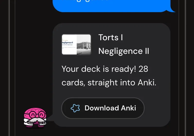 Dr. Synapse reporting a 28-card deck ready from one lecture, with a Download Anki button