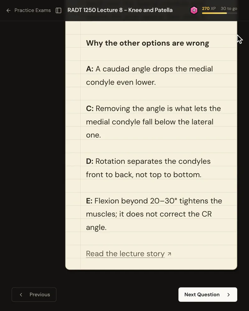 The explanation’s “Why the other options are wrong” list, one reason for each wrong option