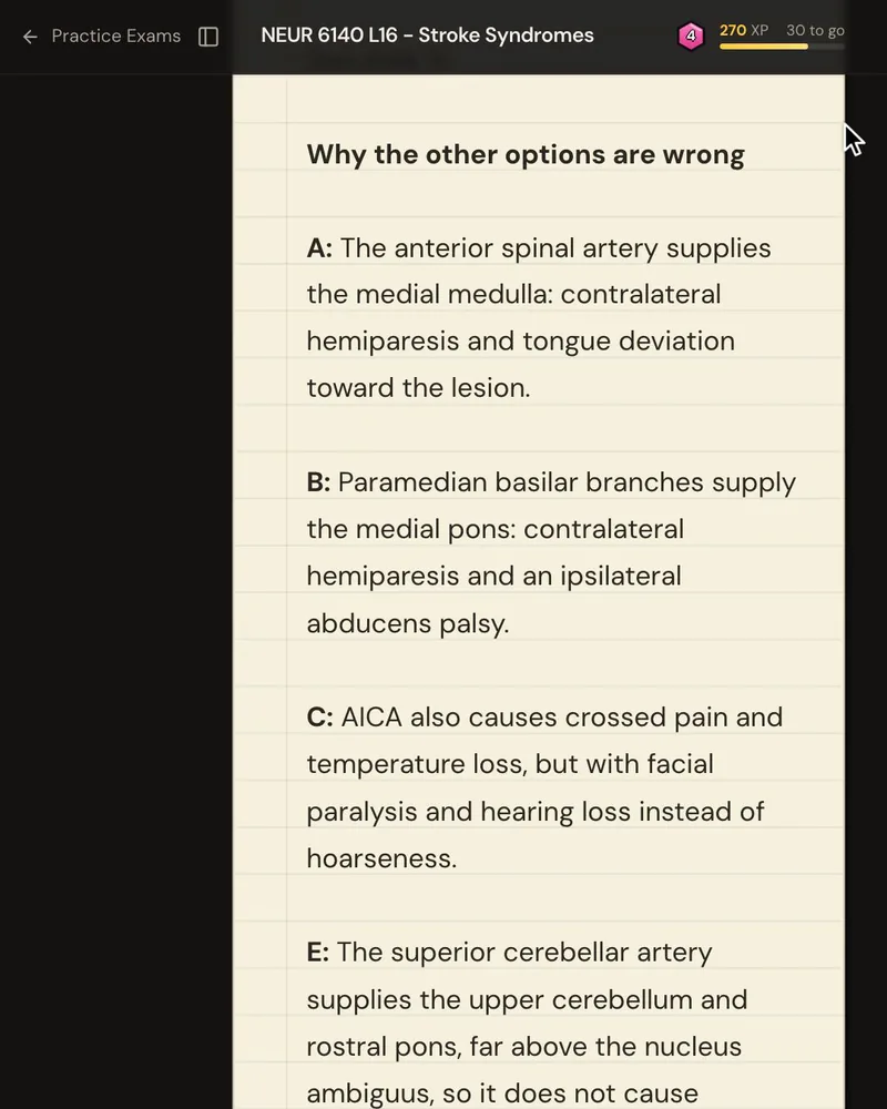 The explanation’s “Why the other options are wrong” list, one reason for each wrong option