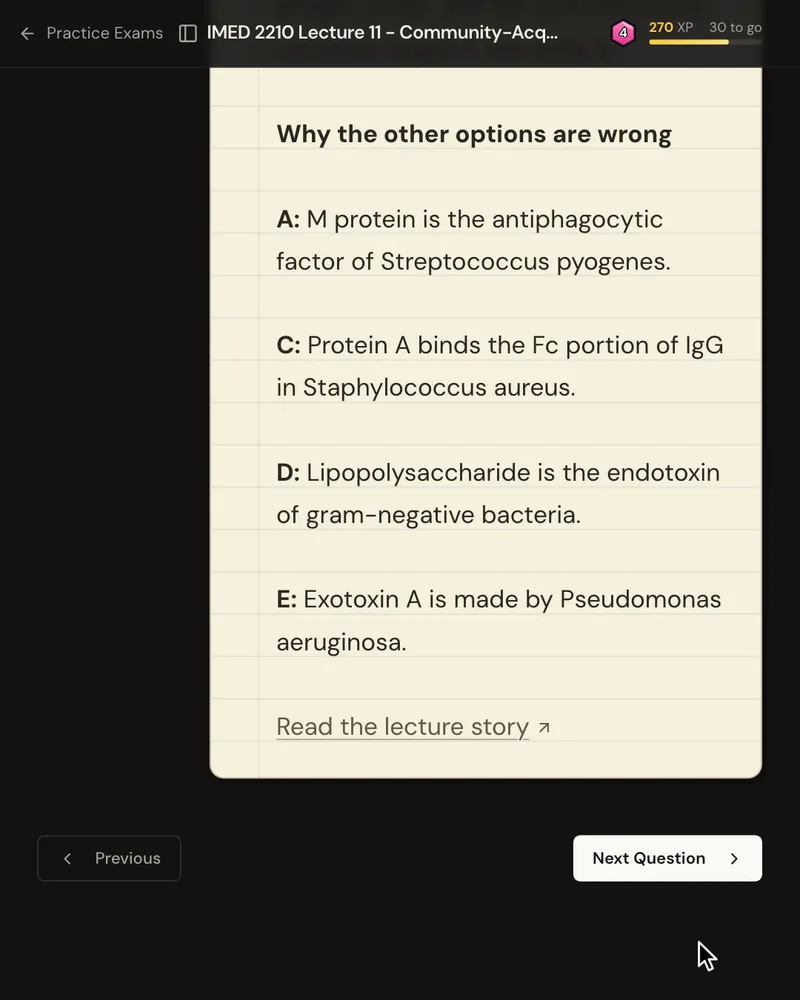 The explanation’s “Why the other options are wrong” list, one reason for each wrong option