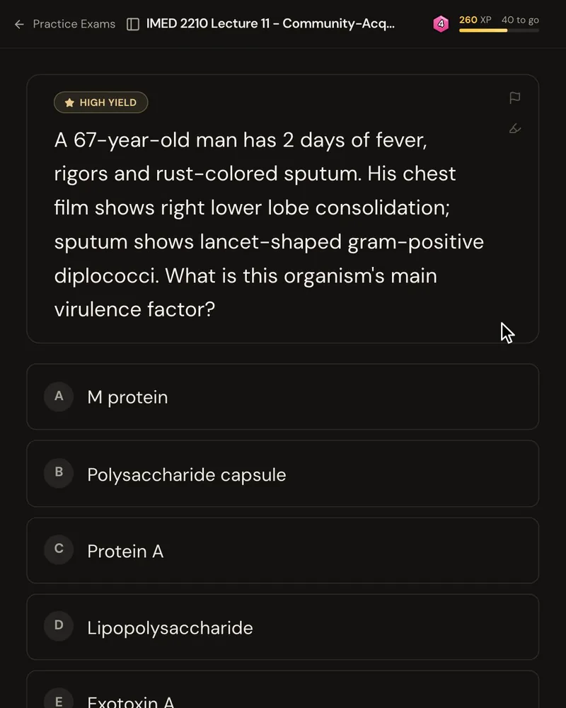 A COMLEX-style vignette from the lecture, with five answer options