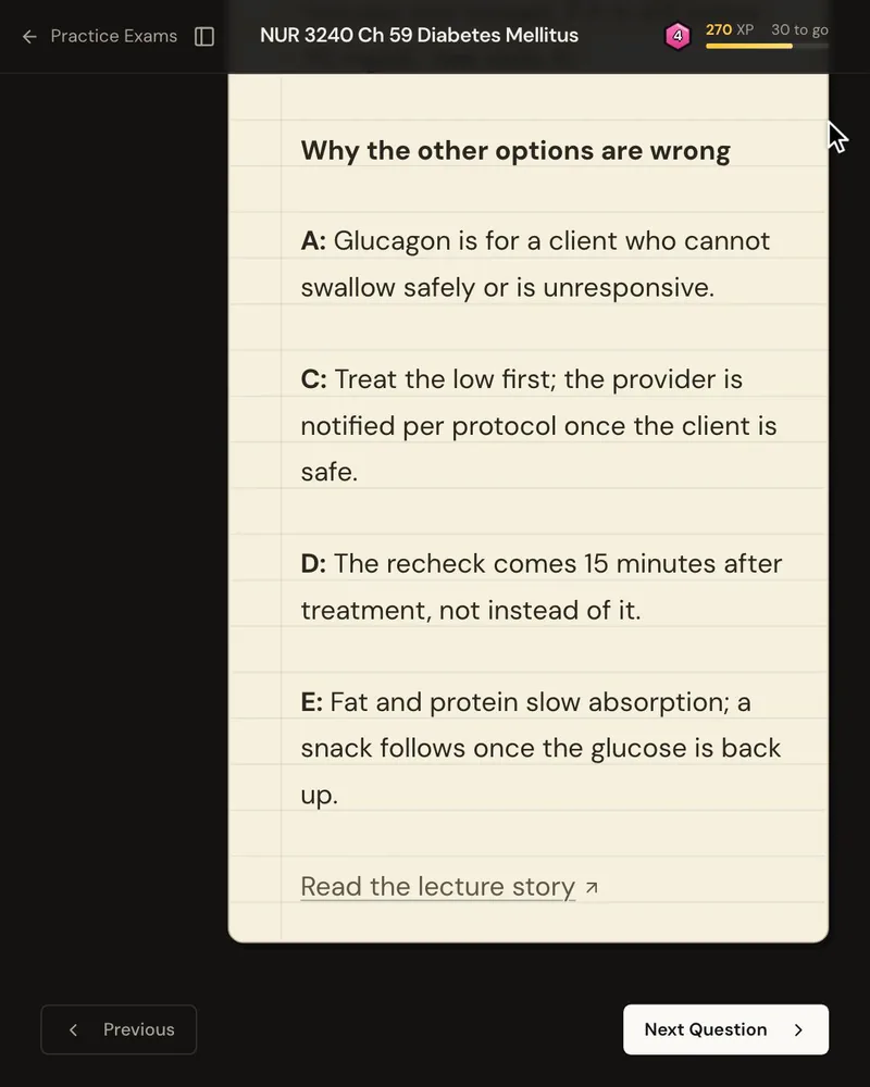 The explanation’s “Why the other options are wrong” list, one reason for each wrong option