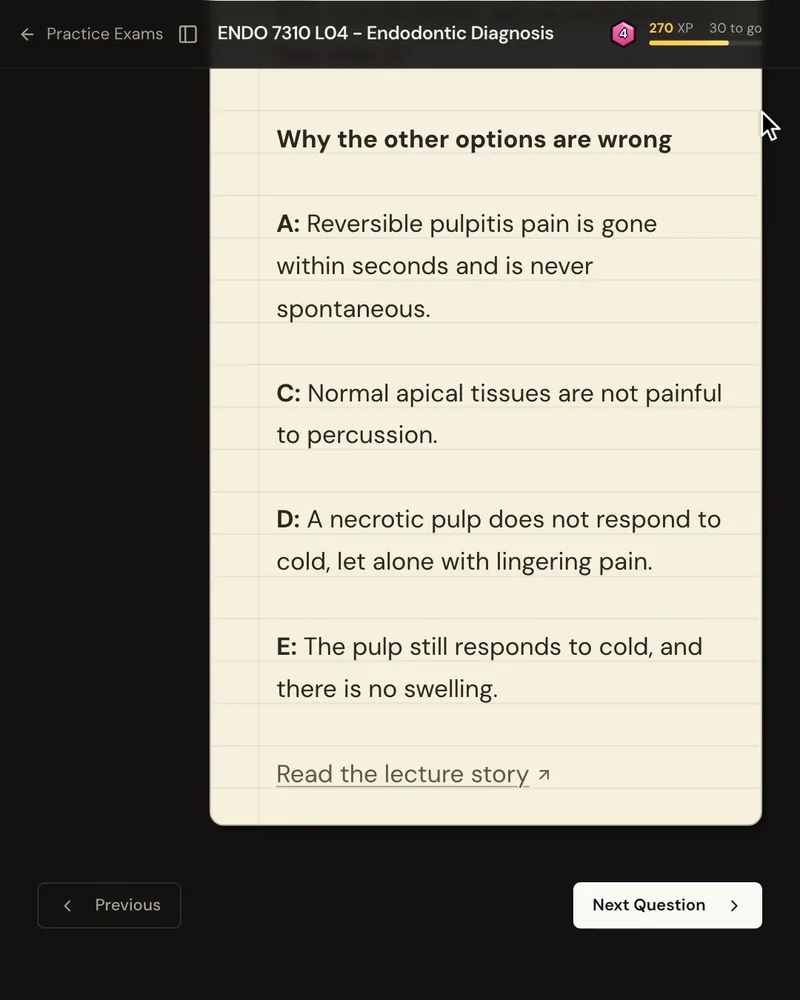 The explanation’s “Why the other options are wrong” list, one reason for each wrong option
