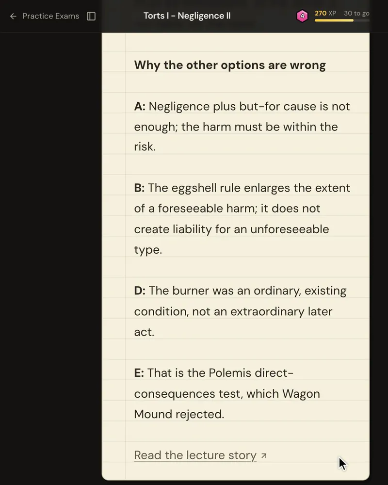 The explanation’s “Why the other options are wrong” list, one reason for each wrong option