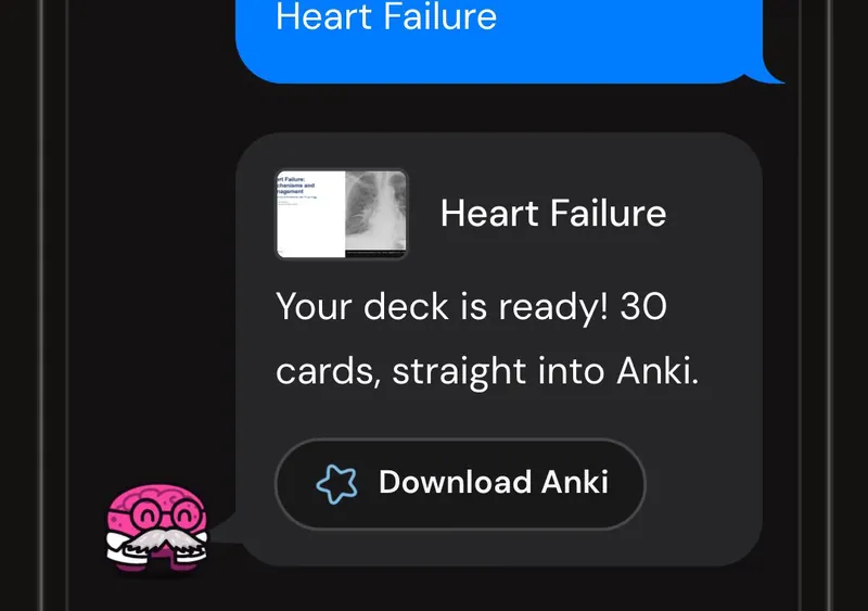 Dr. Synapse reporting a 30-card deck ready from one lecture, with a Download Anki button