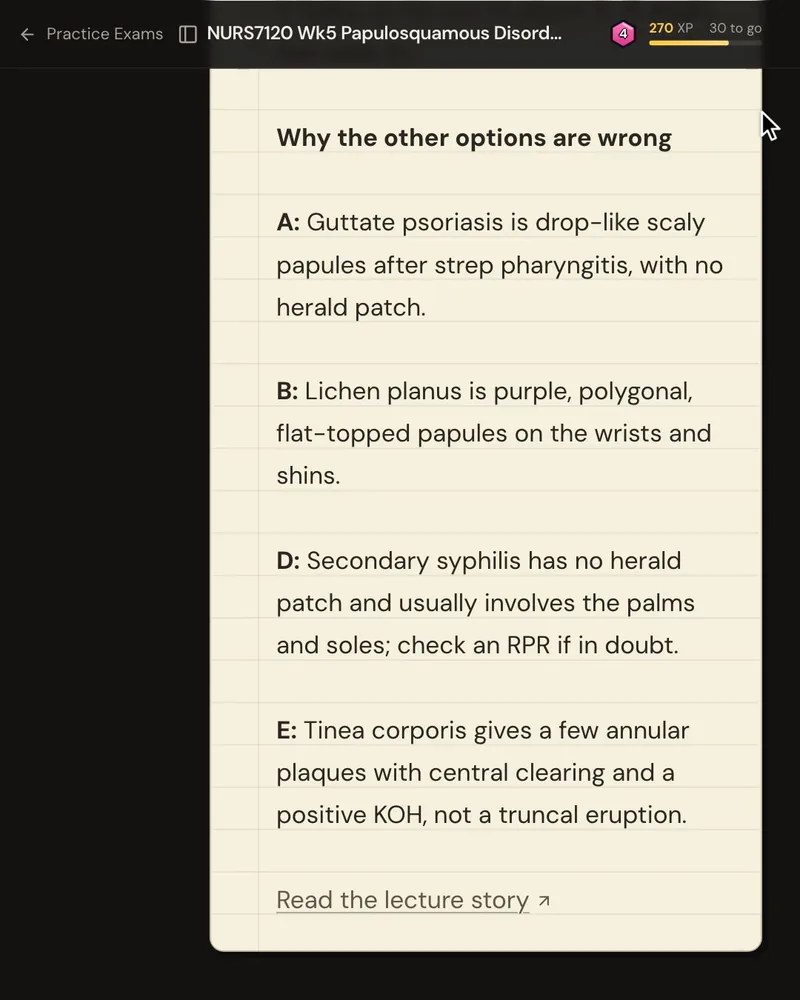 The explanation’s “Why the other options are wrong” list, one reason for each wrong option