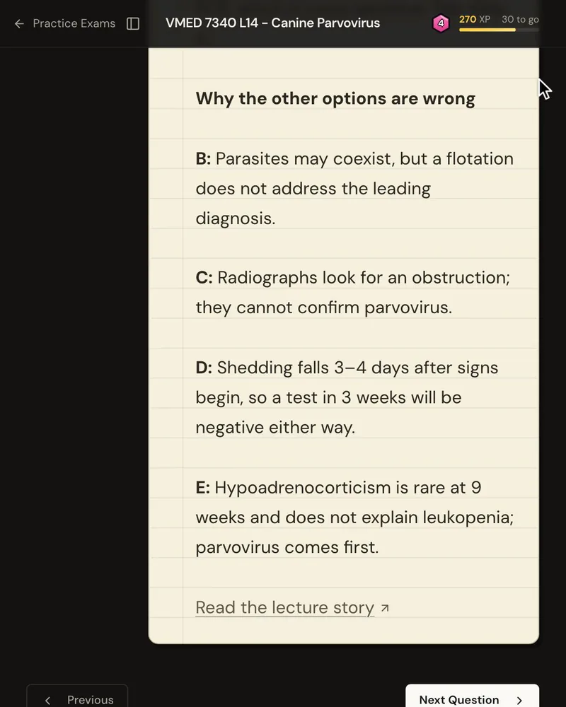 The explanation’s “Why the other options are wrong” list, one reason for each wrong option