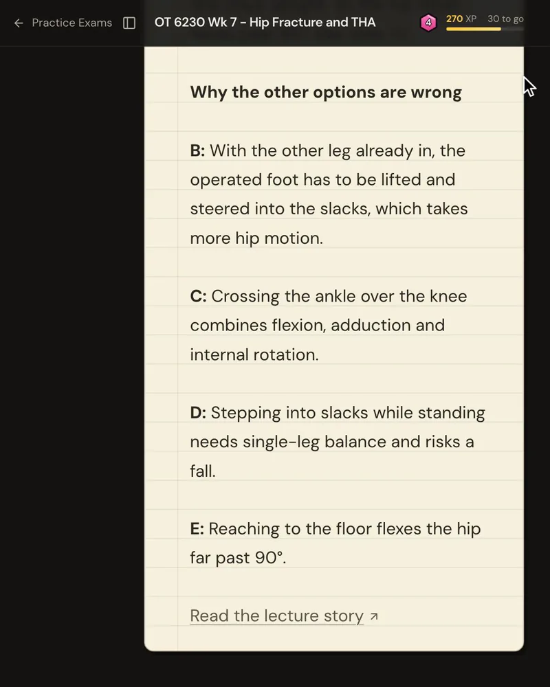The explanation’s “Why the other options are wrong” list, one reason for each wrong option