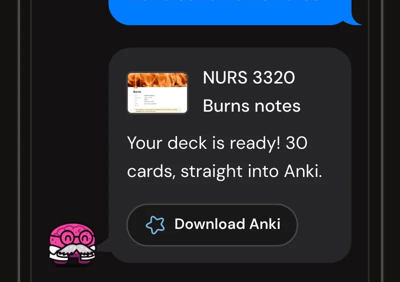 Dr. Synapse reporting a 30-card deck ready from one lecture, with a Download Anki button