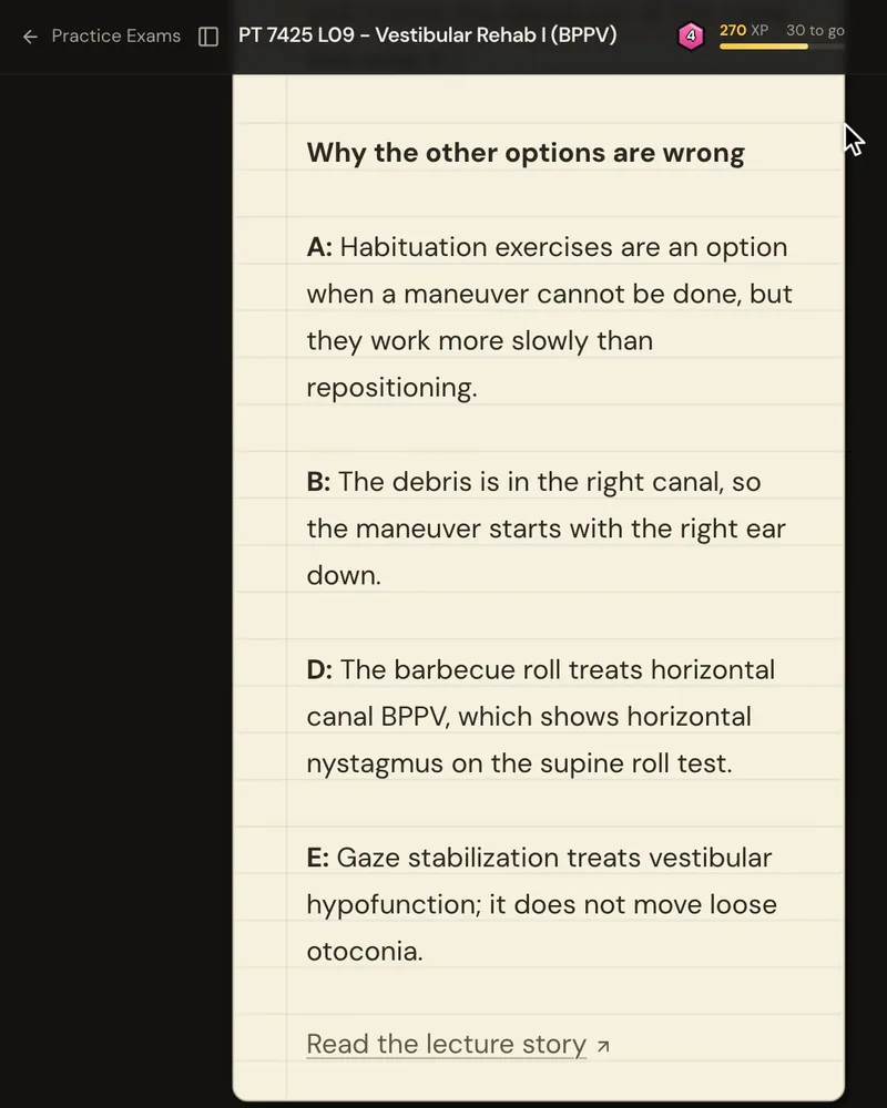 The explanation’s “Why the other options are wrong” list, one reason for each wrong option