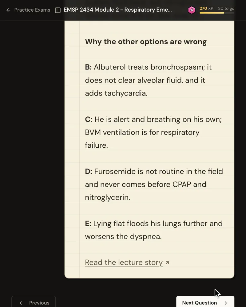 The explanation’s “Why the other options are wrong” list, one reason for each wrong option