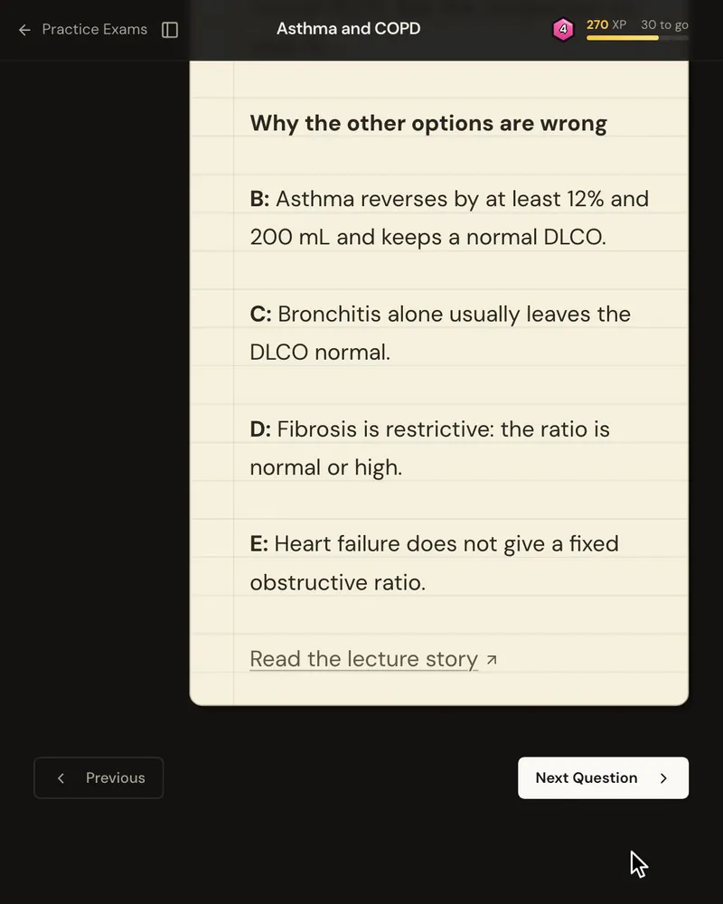 The explanation’s “Why the other options are wrong” list, one reason for each wrong option