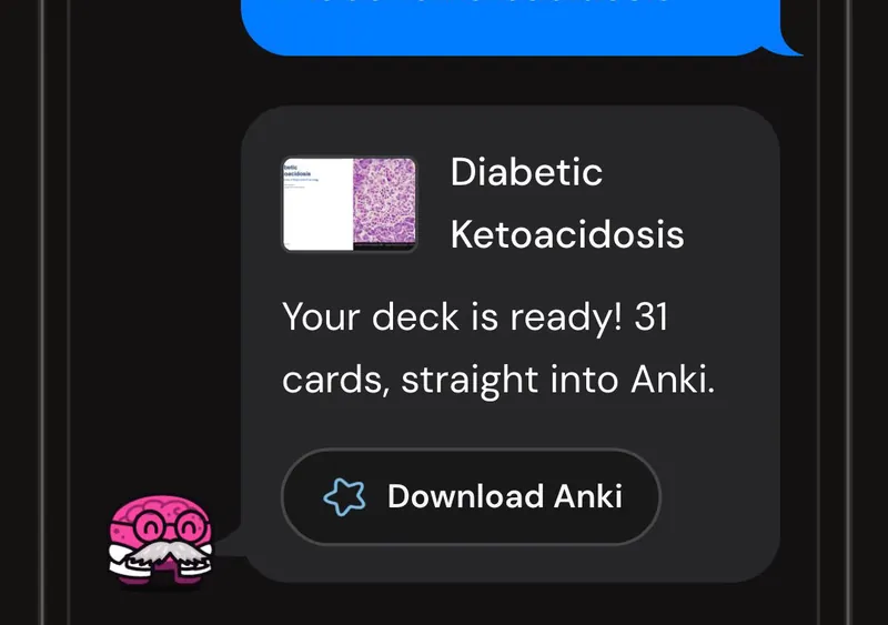 Dr. Synapse reporting a 31-card deck ready from one lecture, with a Download Anki button