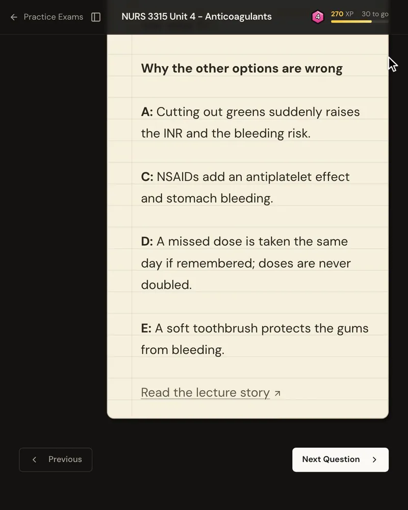 The explanation’s “Why the other options are wrong” list, one reason for each wrong option