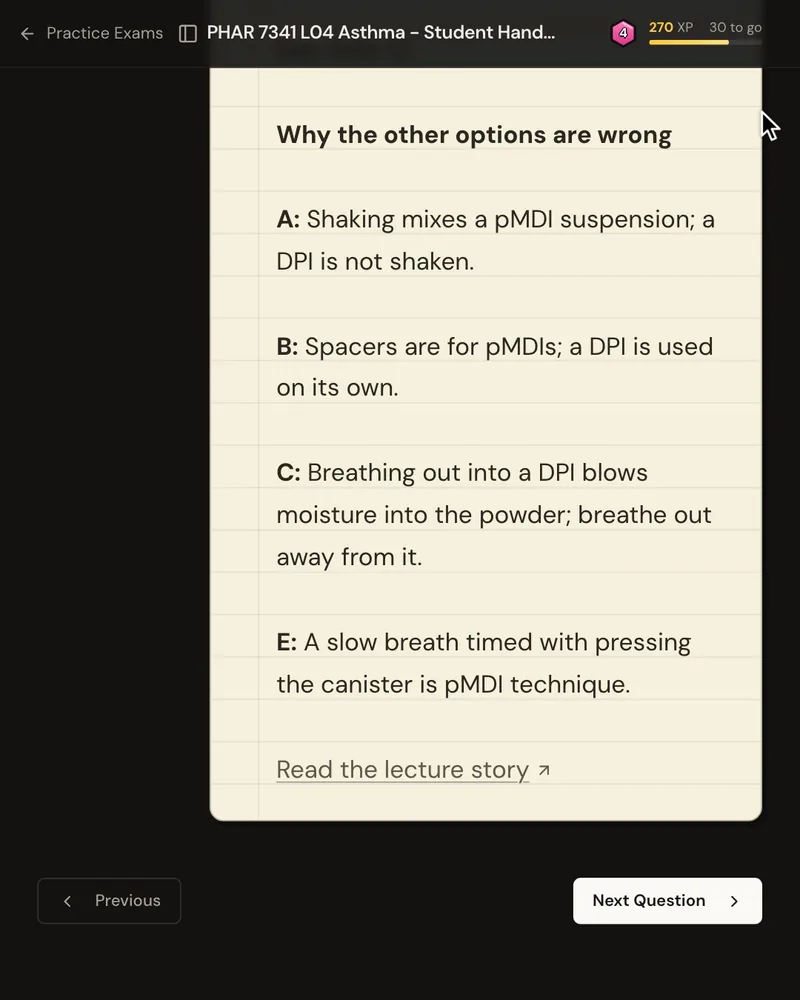 The explanation’s “Why the other options are wrong” list, one reason for each wrong option