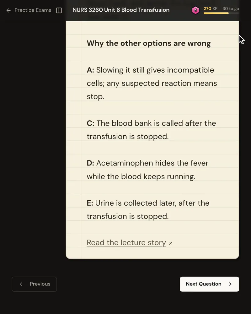 The explanation’s “Why the other options are wrong” list, one reason for each wrong option