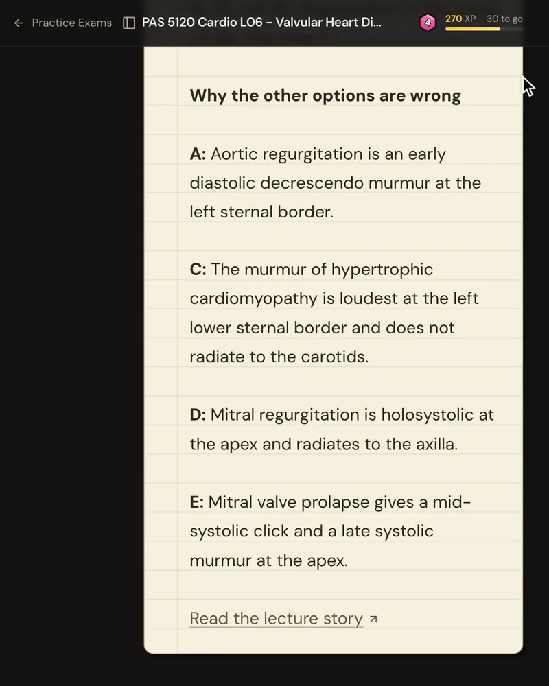 The explanation’s “Why the other options are wrong” list, one reason for each wrong option