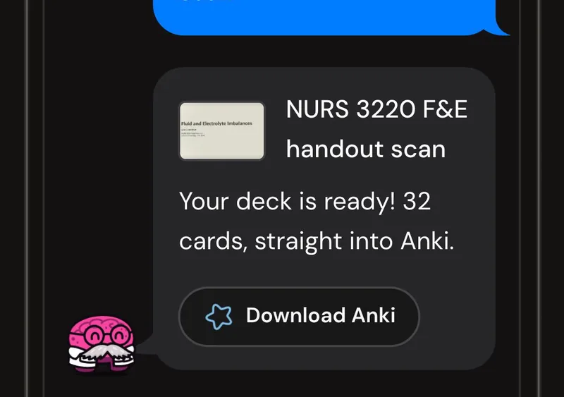 Dr. Synapse reporting a 32-card deck ready from one lecture, with a Download Anki button