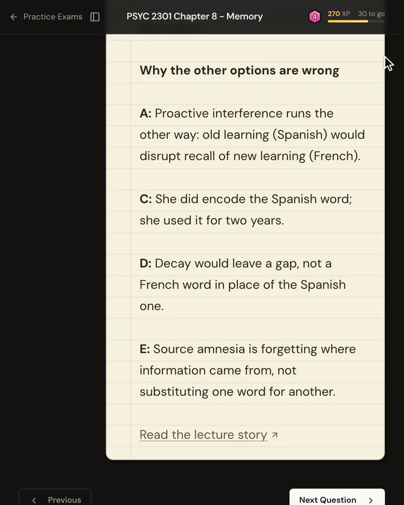 The explanation’s “Why the other options are wrong” list, one reason for each wrong option