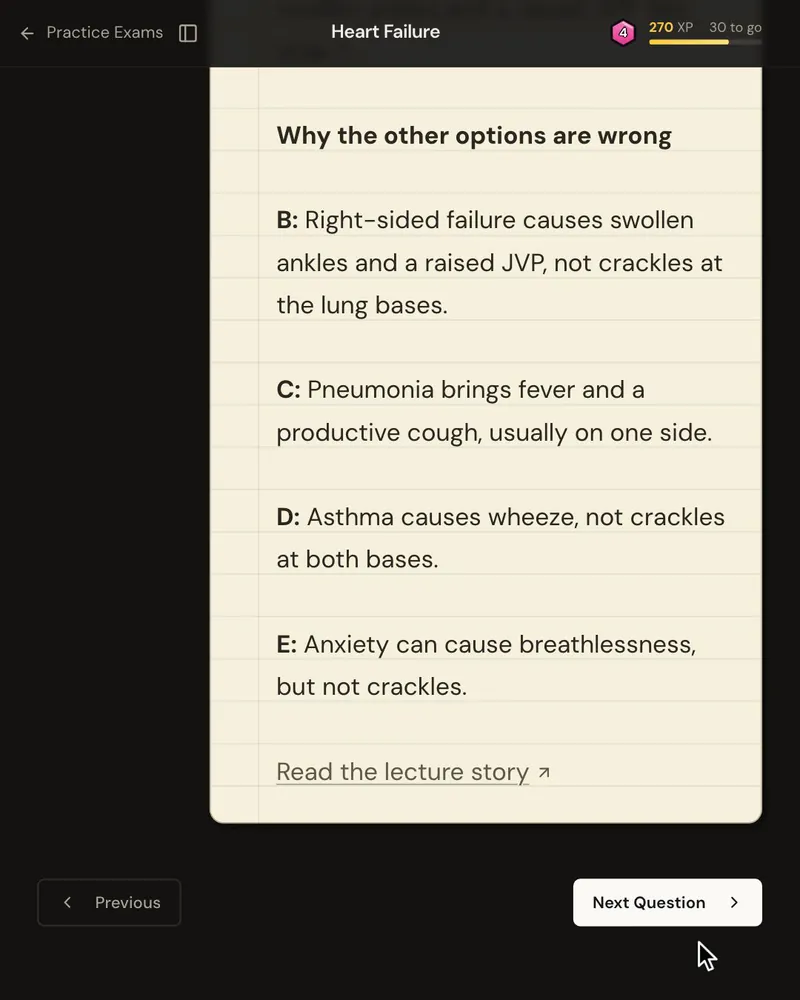 The explanation’s “Why the other options are wrong” list, one reason for each wrong option